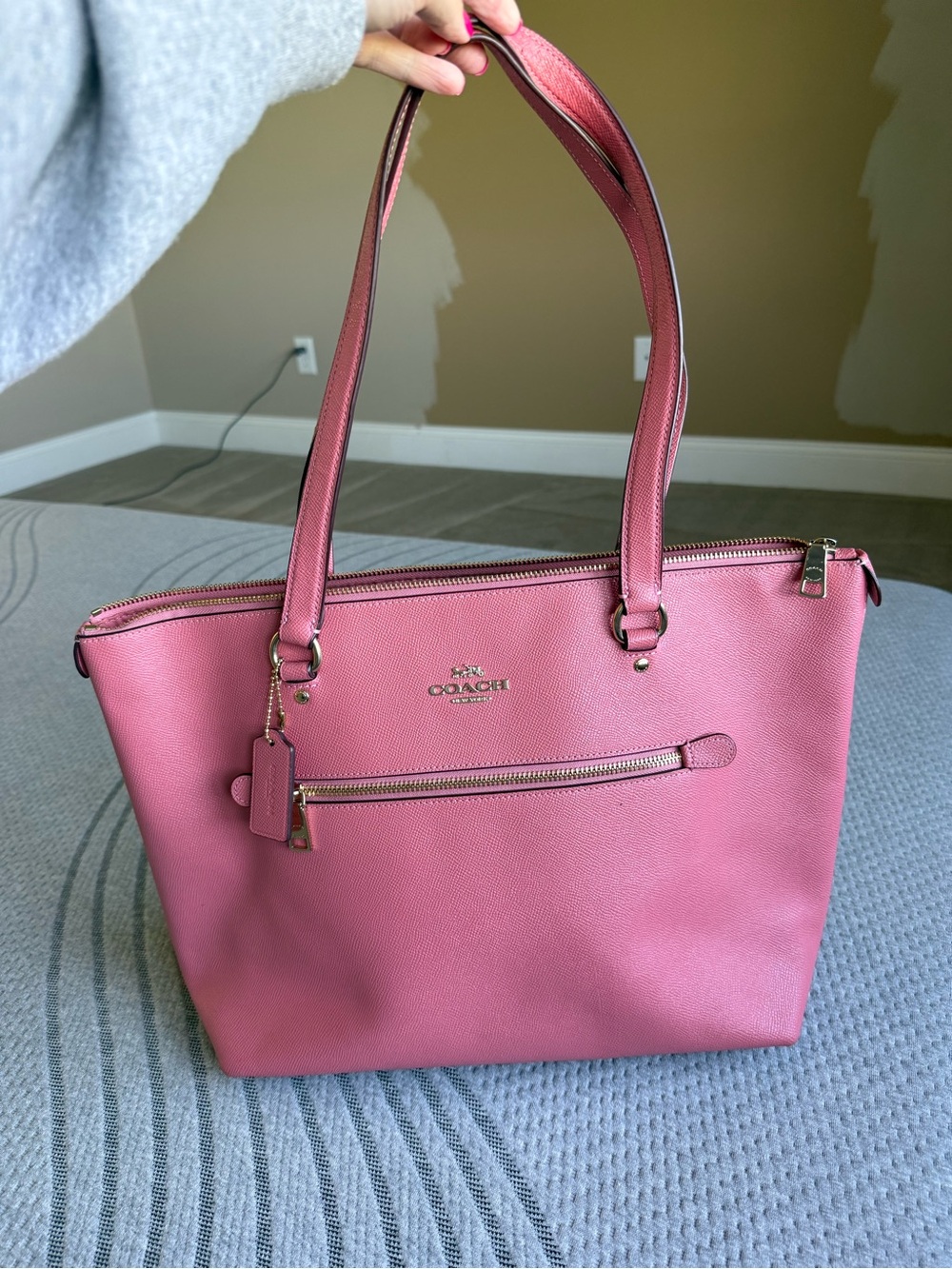 Coach Pink Pebbled Leather Tote with Gold Hardware